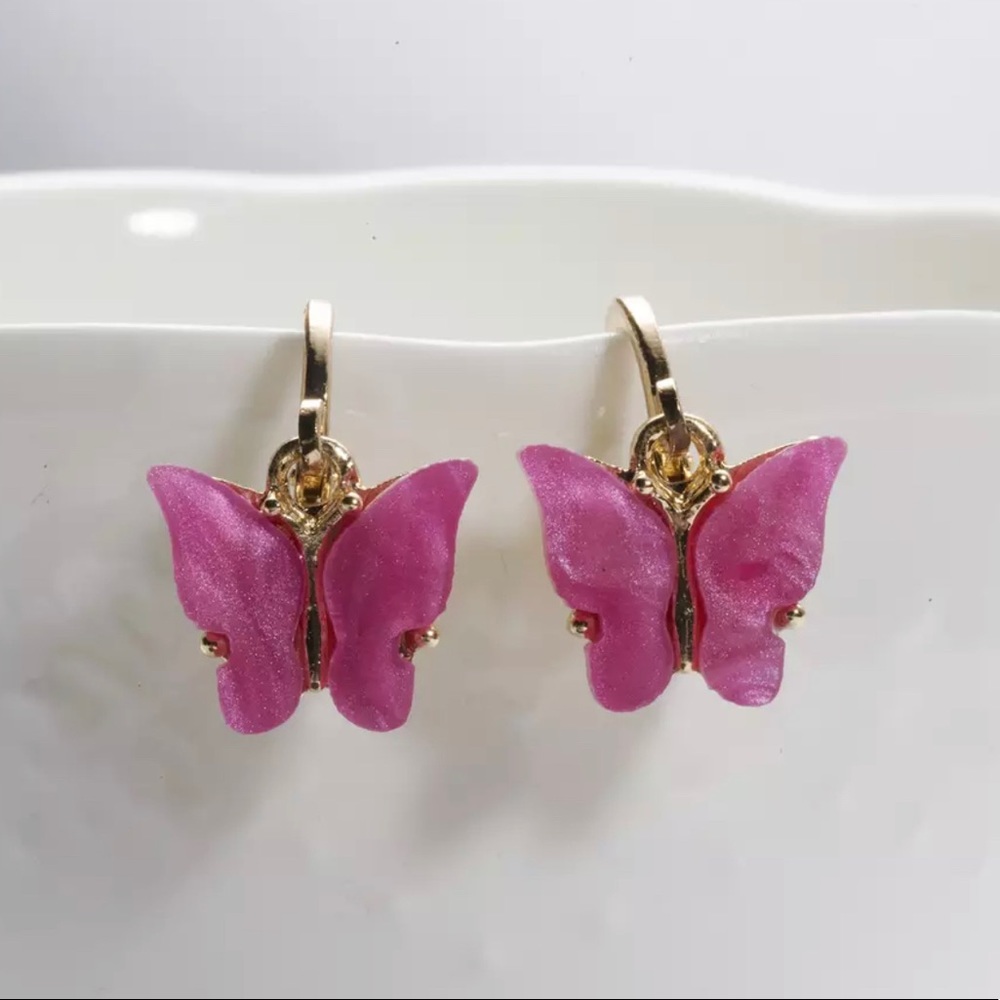 pink and gold butterfly earrings